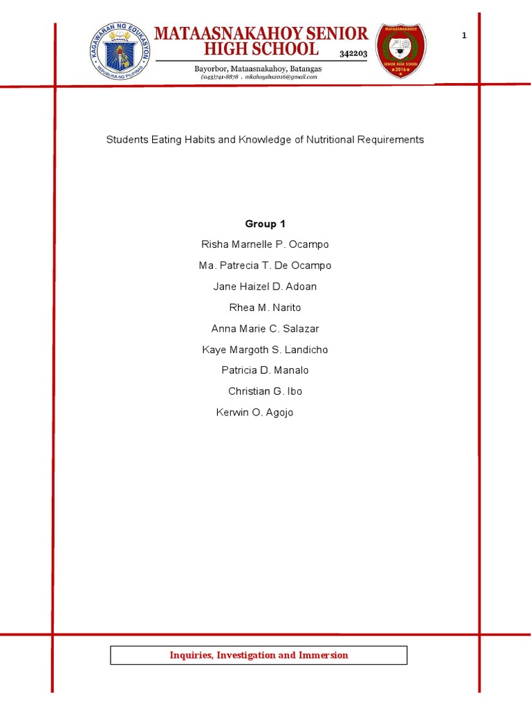 Student Eating Habits and Nutrition Knowledge | PDF | Healthy Diet ...