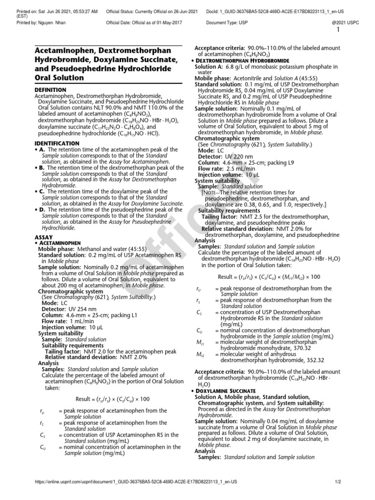 Acetaminophen Dextromethorphan Hydrobromide Doxylamine Succinate and Pseudoephedrine