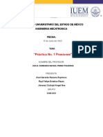 "Práctica No. 1 Presiones": Instituto Universitario Del Estado de México Ingenieria Mecatronica