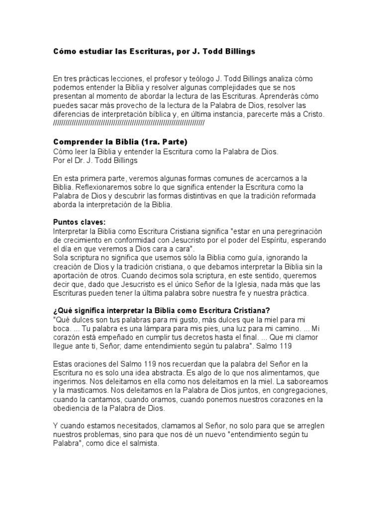 Cómo Estudiar Las Escrituras, Por J. Todd Billings PDF Biblia