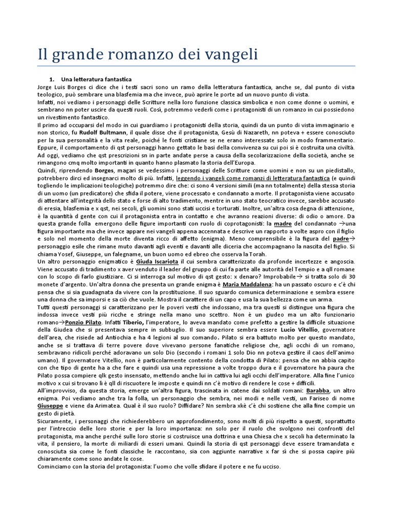 Riassunto Il Grande Romanzo Dei Vangeli | PDF