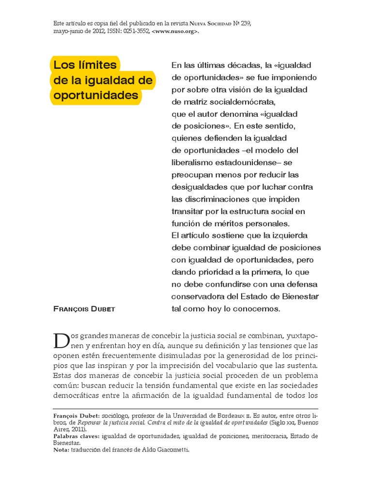 Igualdad de posiciones vs. oportunidades | PDF | Igualitarismo ...