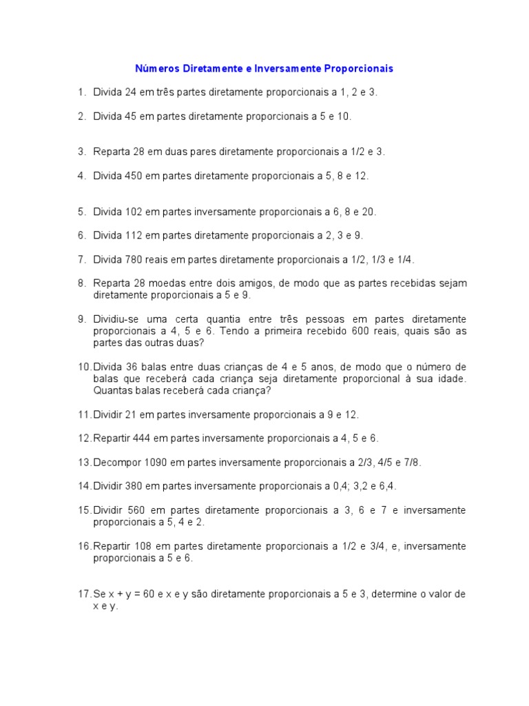 Exercícios de Grandezas Proporcionais | PDF | Métodos e Materiais de Ensino