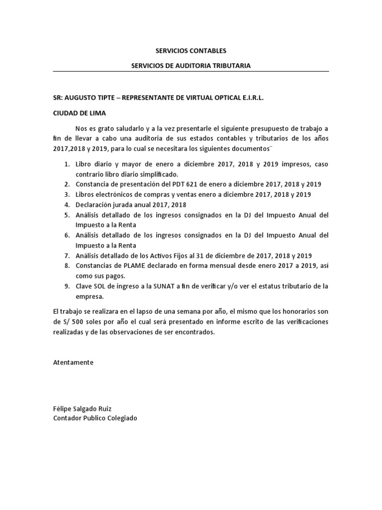 Propuesta de Servicios Contables y Tributarios | PDF | Contabilidad ...