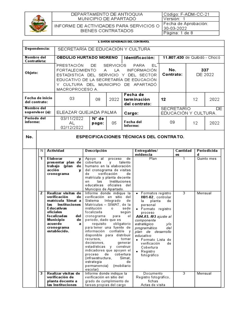 Cuarto Informe De Actividades Noviembre Pdf Salón De Clases