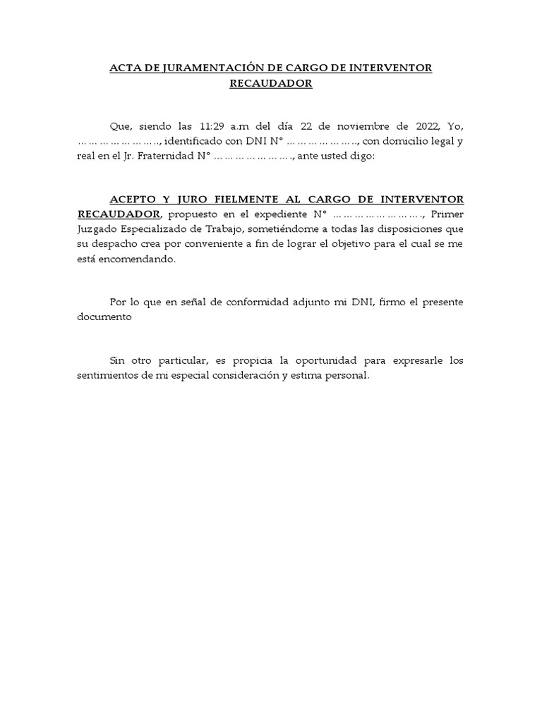 Juramentación Interventor Recaudador 2022 | PDF