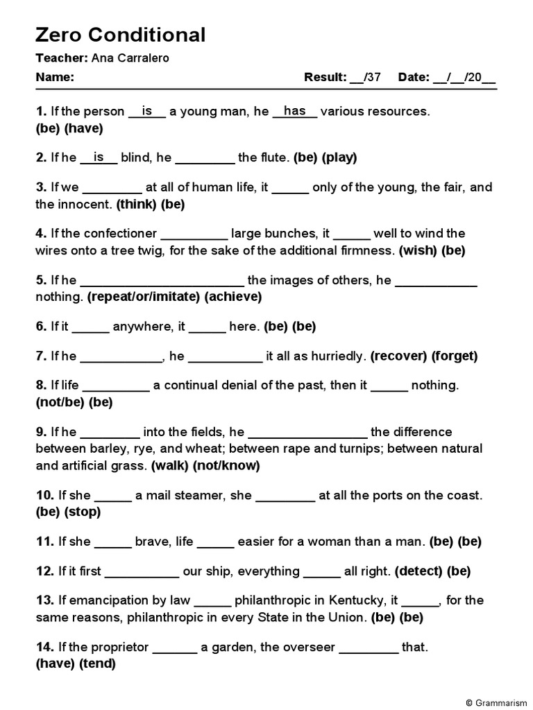 Grammarism Zero Conditional Test 1 | PDF