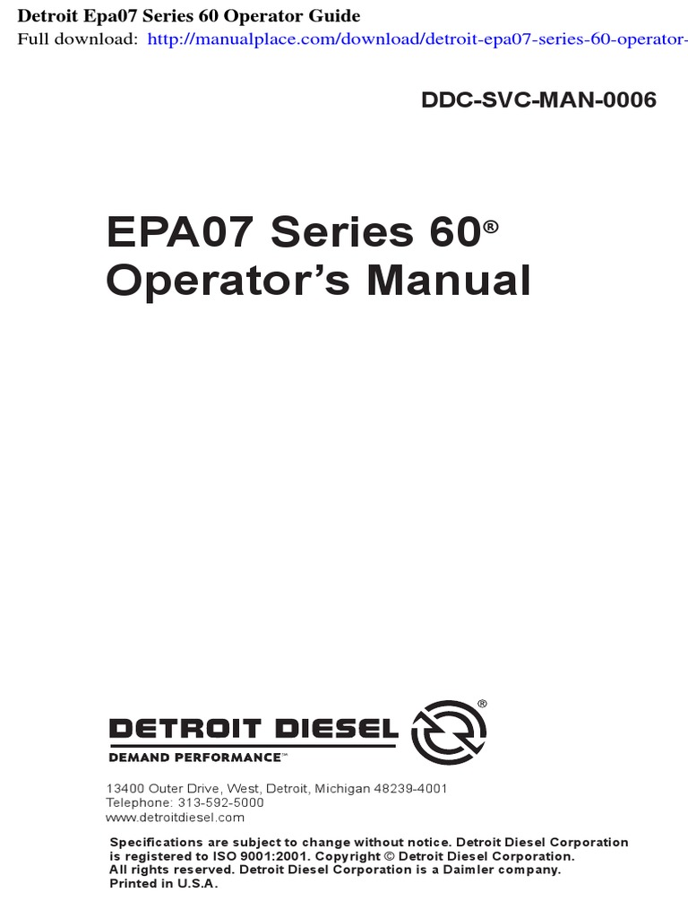 Detroit Epa07 Series 60 Operator Guide | PDF | Engines | Diesel Engine