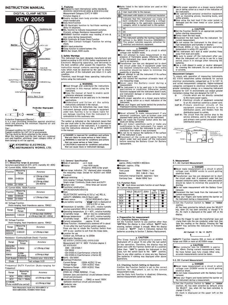 Instruction Manual Digital Clamp Meter PDF Alternating Current Diode