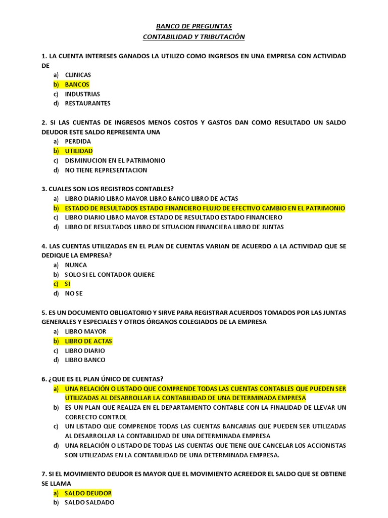 Banco de Preguntas de Contabilidad | PDF | Contabilidad | Estado financiero