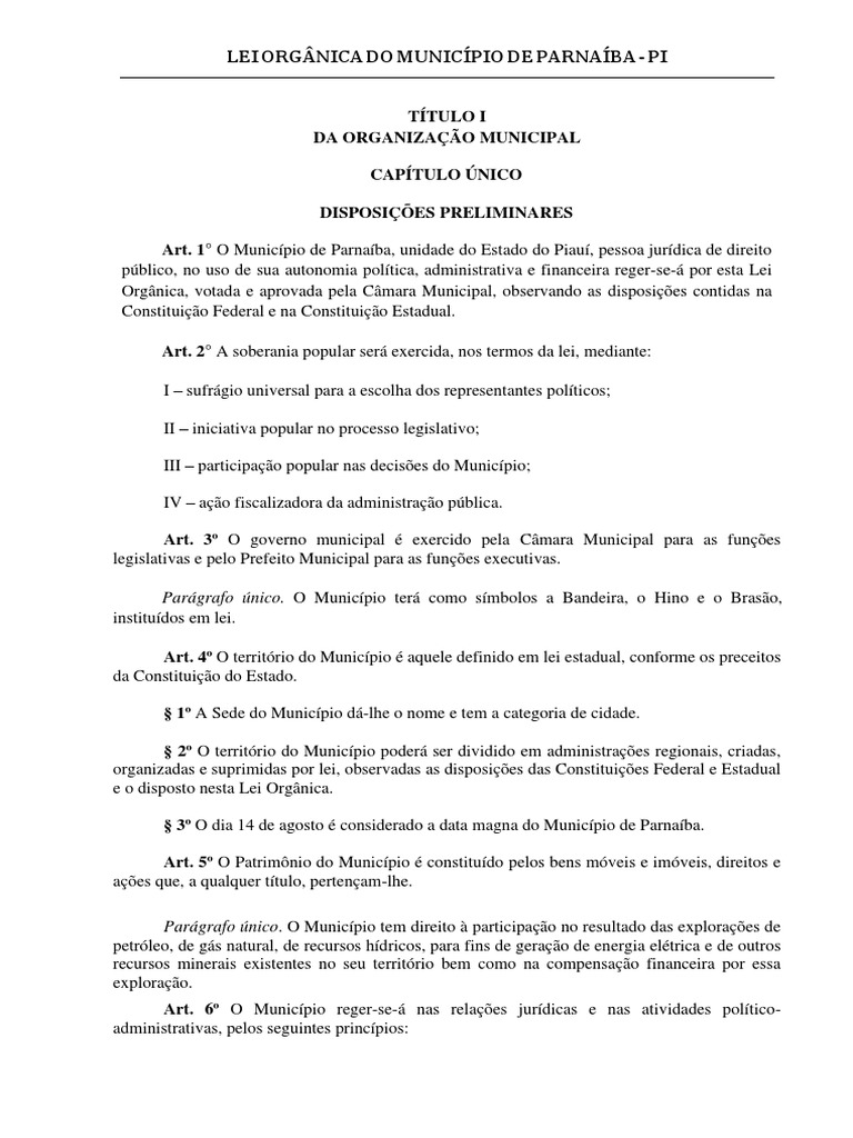 NOVA LEI ORGÂNICA MUNICIPAL DO MUNICÍPIO DE PARNAÍBA - Redação Final ...