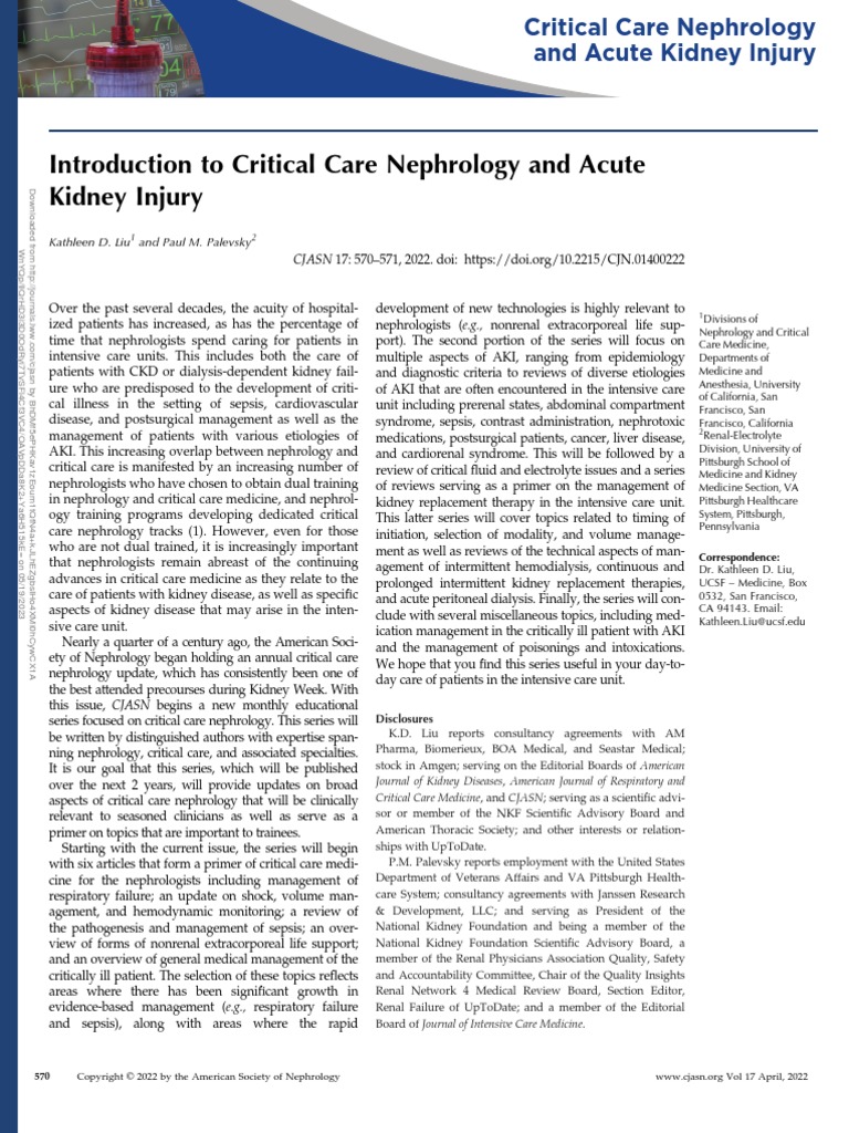 Critical Care Nephrology Overview | PDF | Nephrology | Intensive Care ...