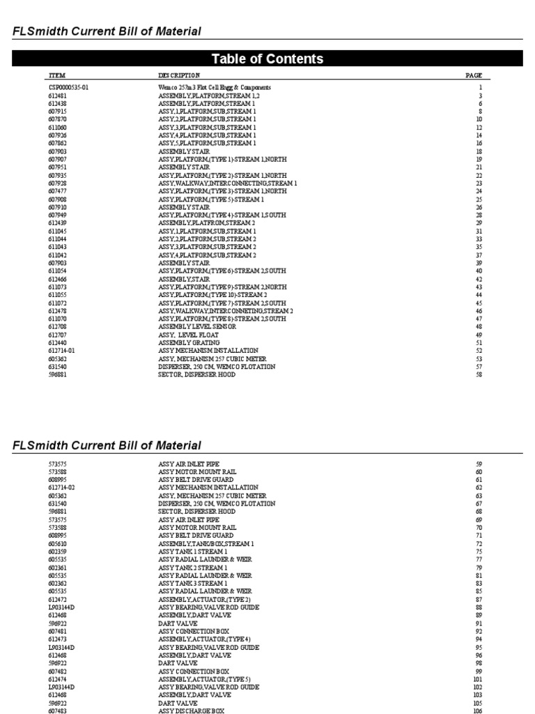 FLSmidth Wemco Flot Cell BOM | PDF | Valve | Tools