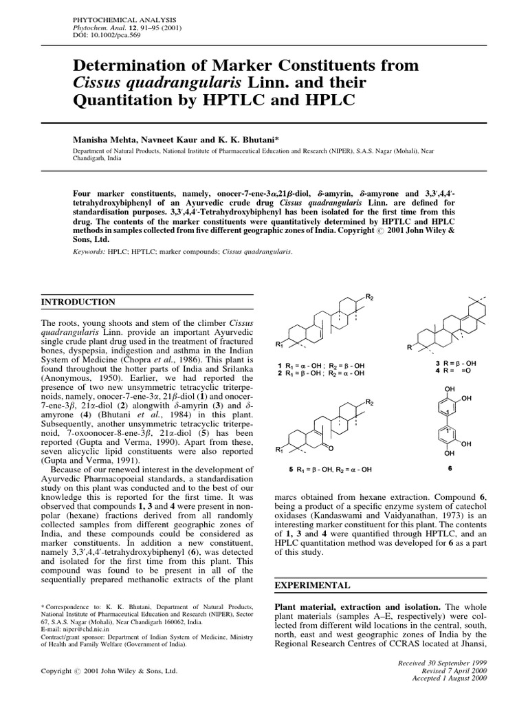 Phytochemical Analysis 2001 Mehta Determination of Marker