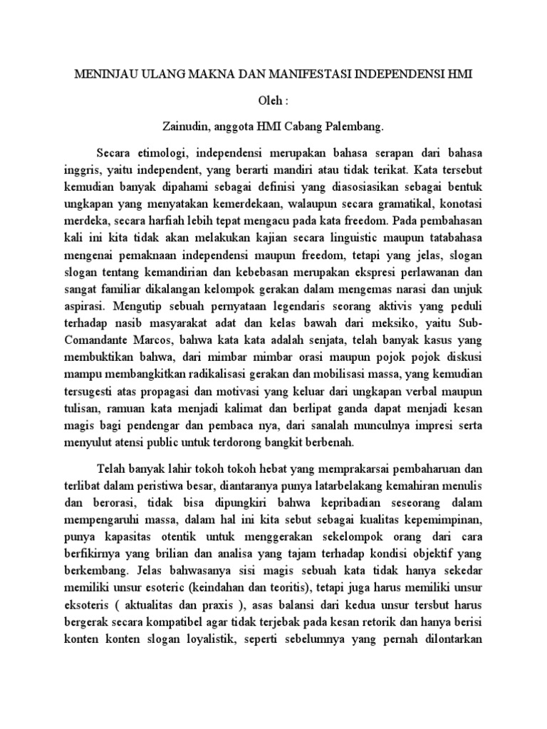 Meninjau Ulang Makna Dan Manifestasi Independensi HMI PDF