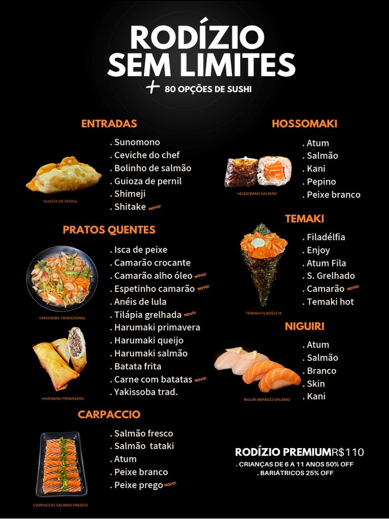 Subarashii sushi  Cardapio para almoço, Almoço, Cardápio