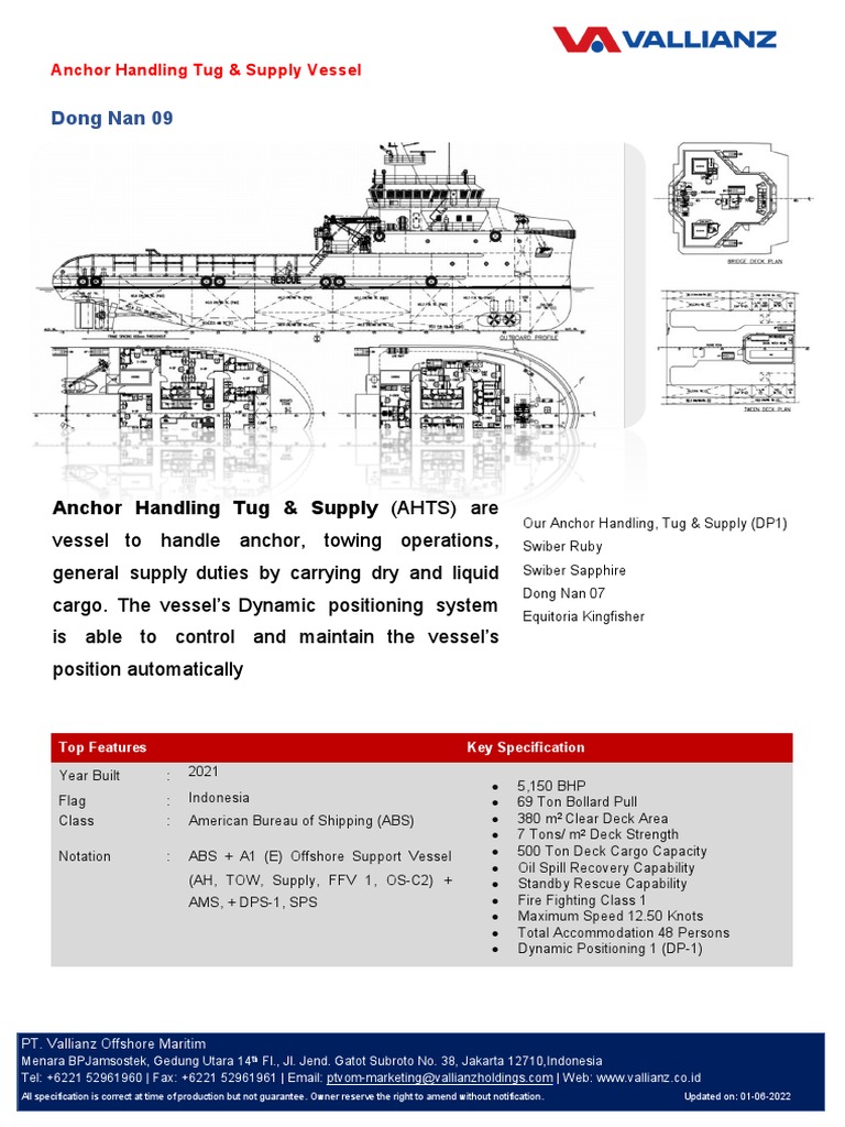 AHTS Vessel Specifications: Dong Nan 09 | PDF | Watercraft | Ships
