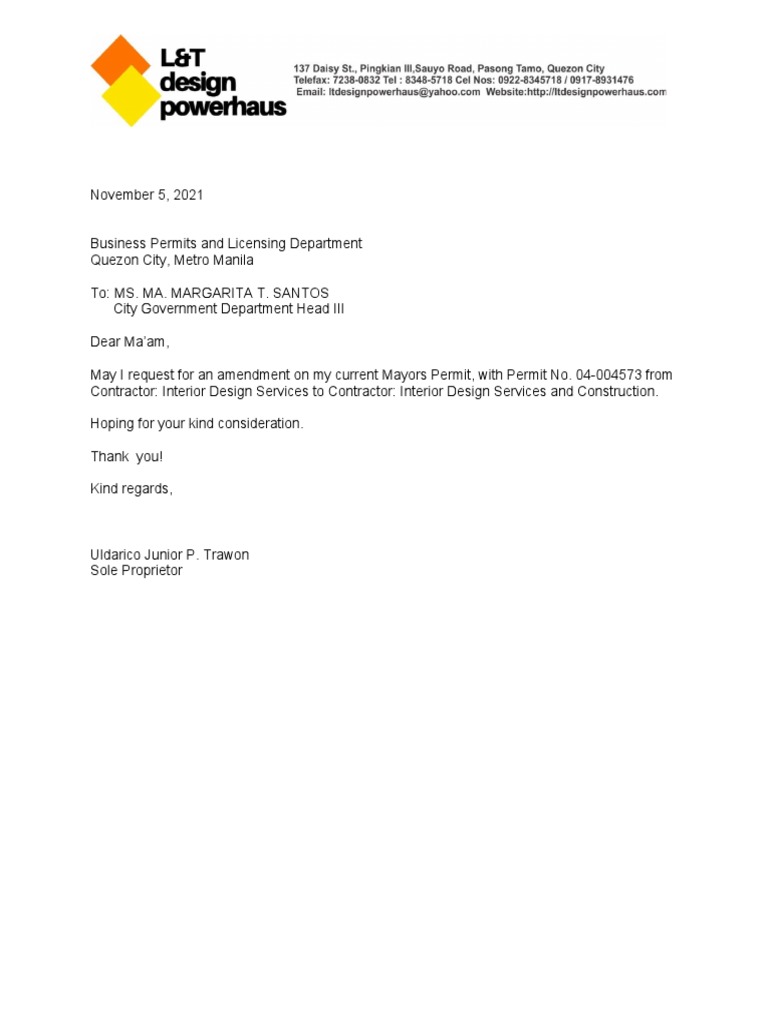 Request Letter To Mayors Office