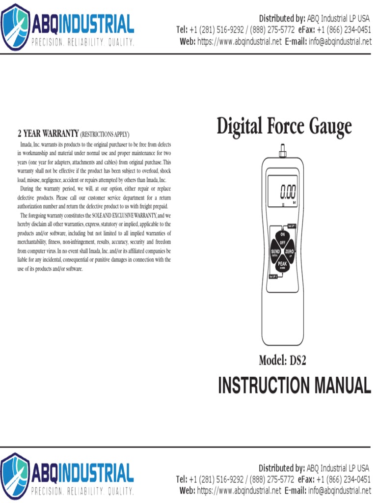 Imada ds2 Digital Force Gauge Instruction Manual PDF Battery