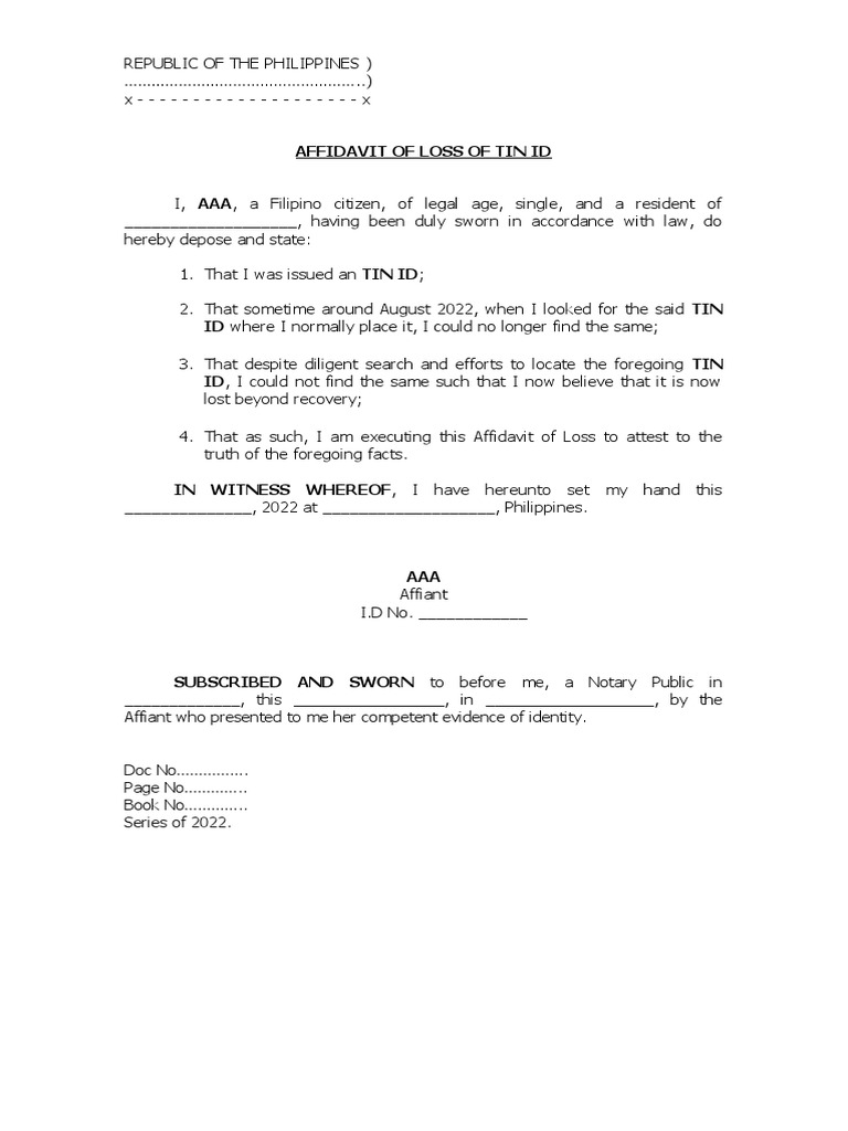 Affidavit of loss tin id pdf