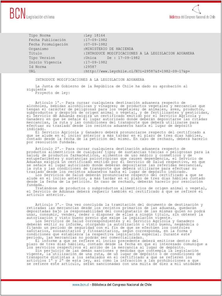 Ley - 18164 Tema Aduanero | PDF | aduana | Gobierno