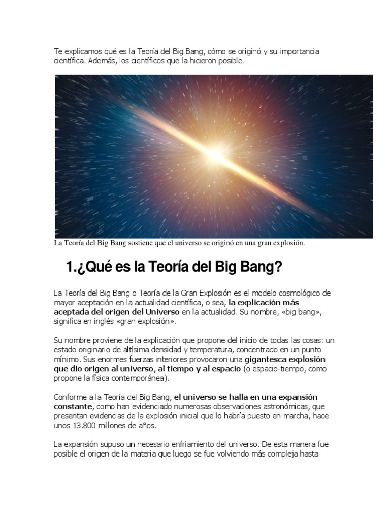 Te Explicamos Qué Es La Teoría Del Big Bang | Descargar gratis PDF ...