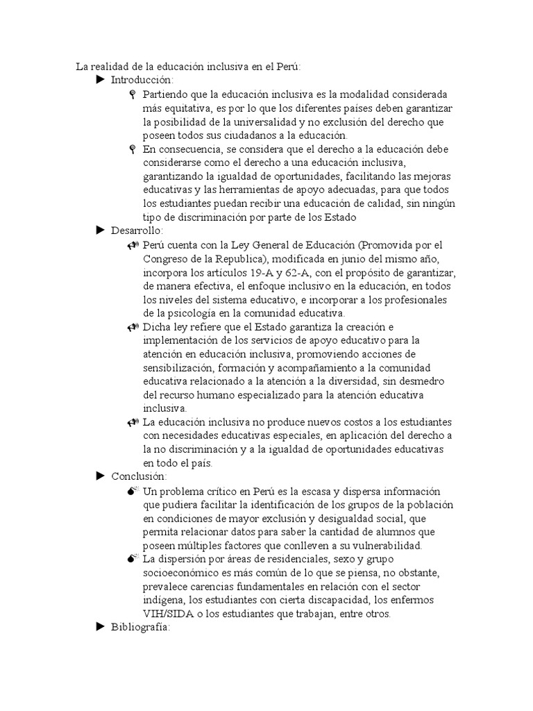 La Realidad de La Educación Inclusiva en El Perú | PDF | Desigualdad ...