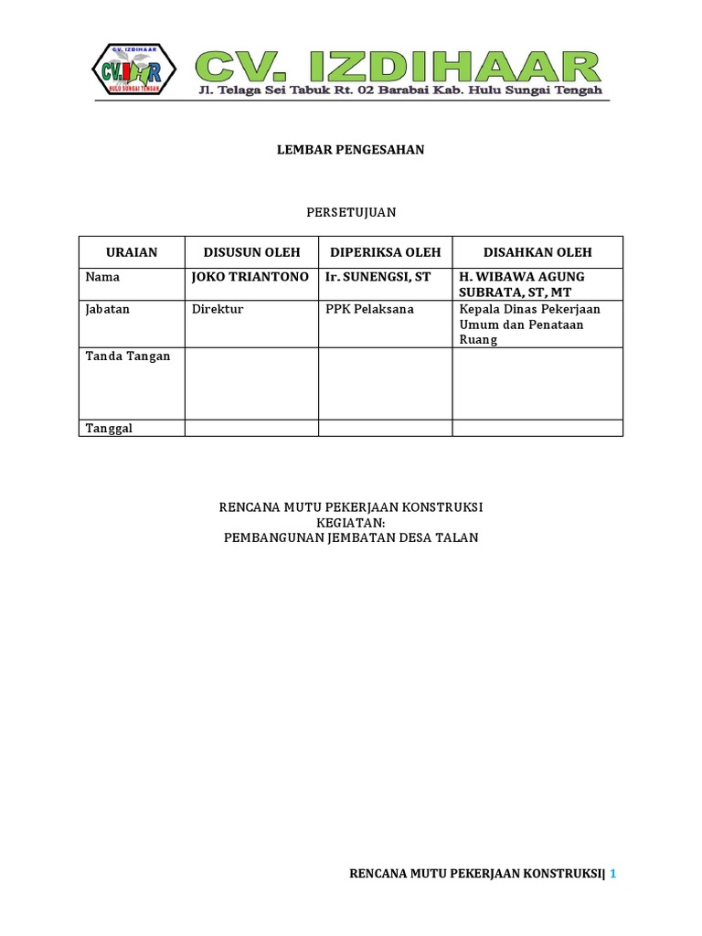 RMPK Pembangunan Jembatan Desa Talan | PDF
