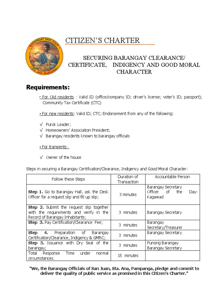 Barangay Citizen's Charter Guide | PDF | Government