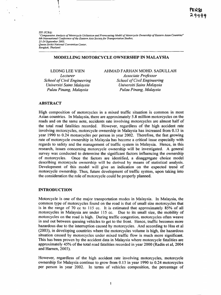 Motorcycle Ownership Trends in Malaysia | PDF | Survey Methodology ...