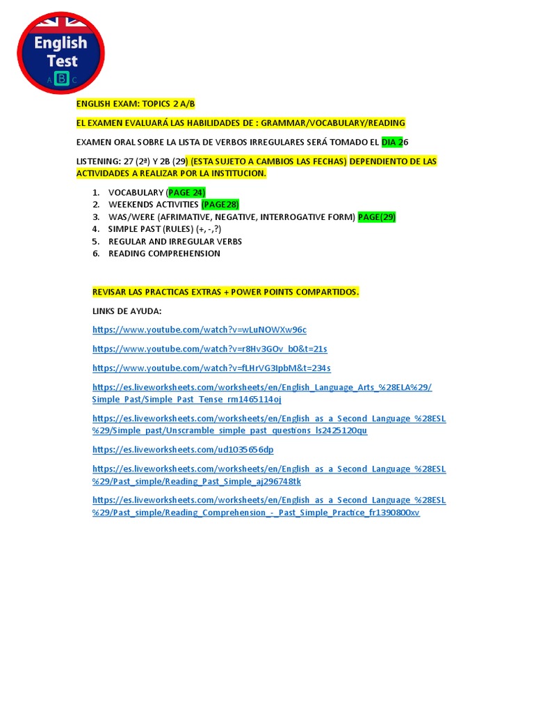 English Exam Guide for Students | PDF | Teaching Methods & Materials ...