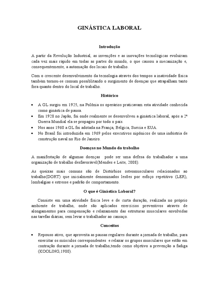 GINÁSTICA LABORAL.docapostila | PDF | Ginástica | Músculo esquelético