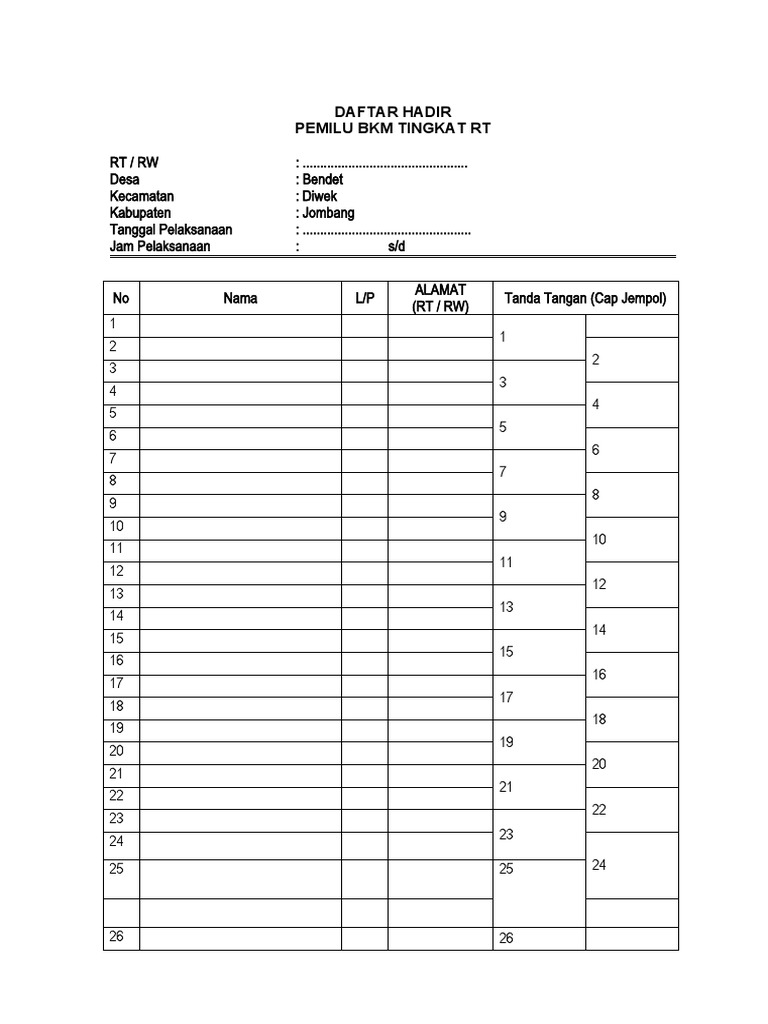Absensi Pemilu RT | PDF