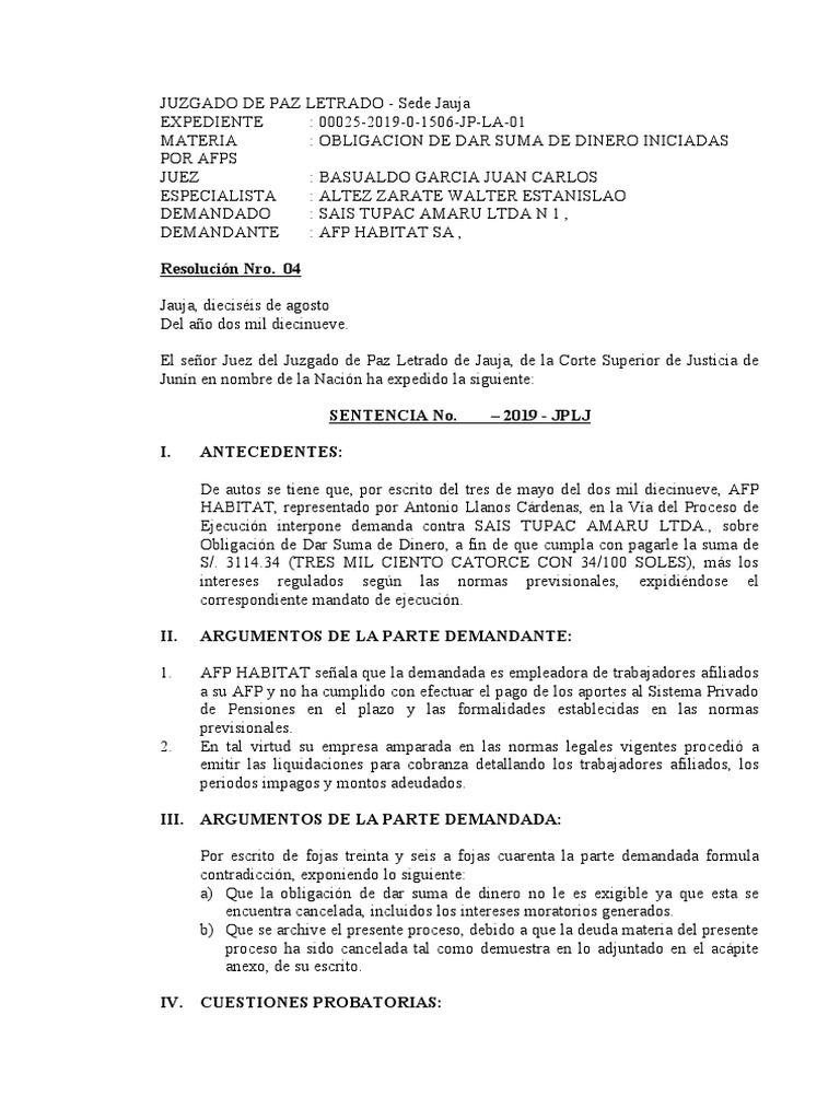 Sentencia Laboral | PDF | Estatuto de limitaciones | Pensión