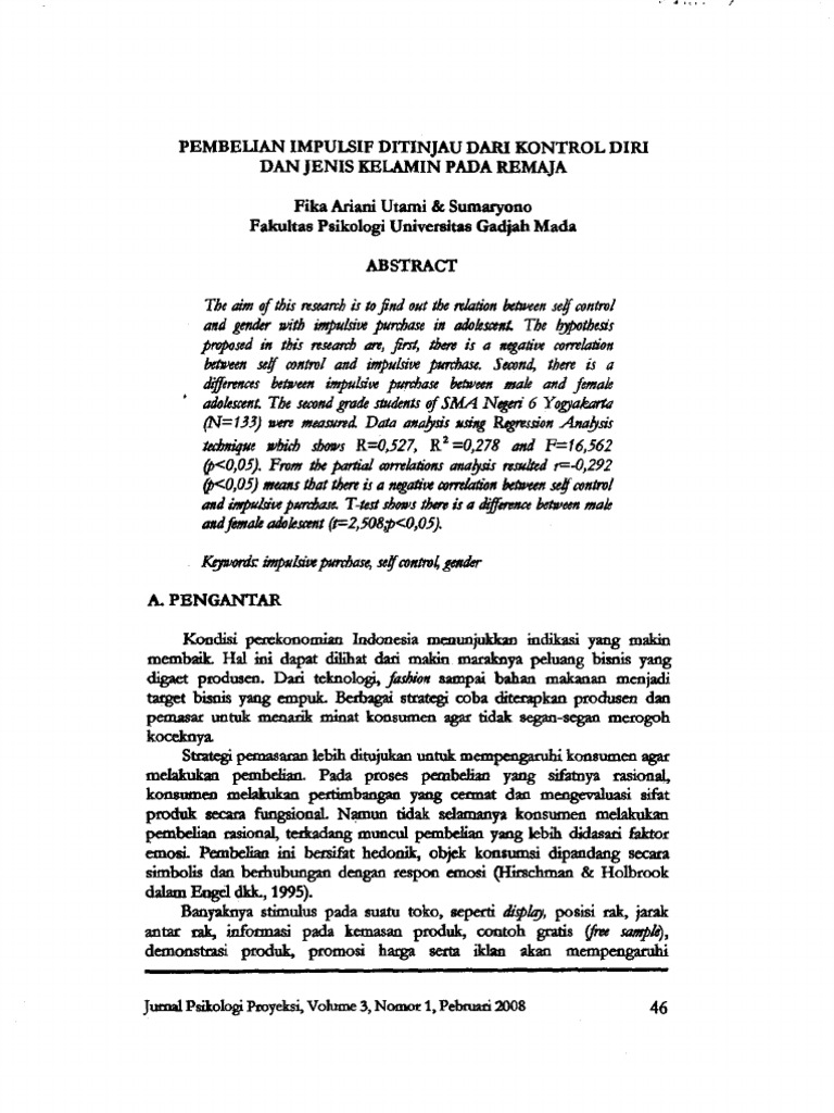 Jurnal Psikologi Proyeksi - Vol.3, No.1, Feb 2008 | PDF | Griya & Taman