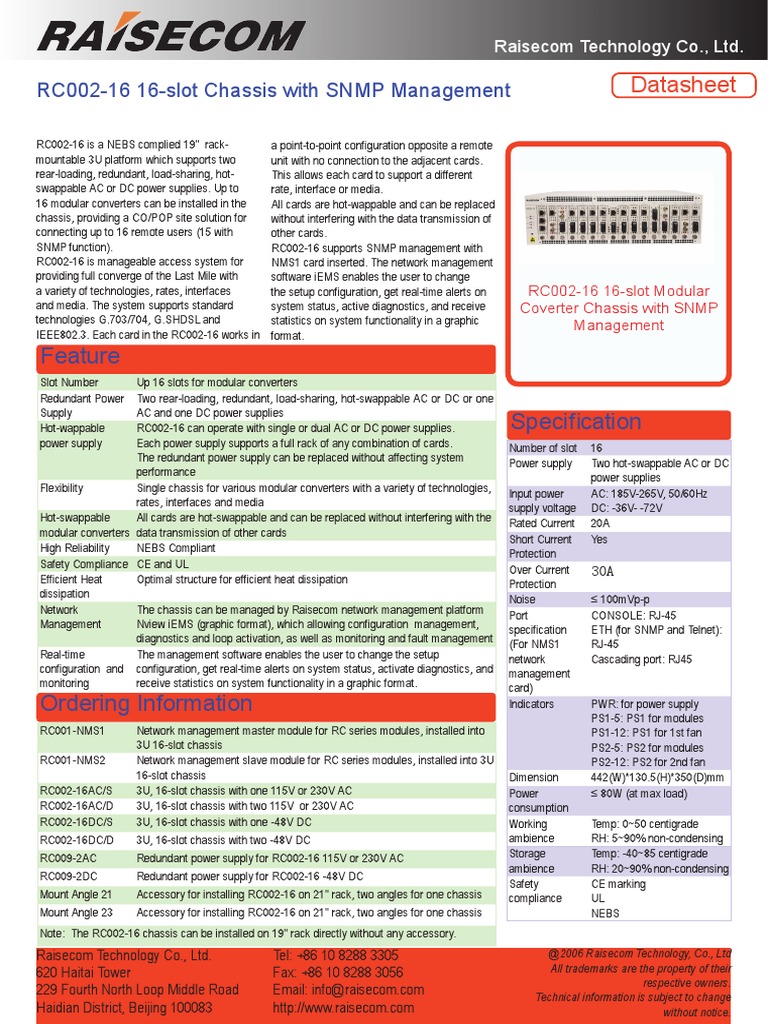 Raisecom RC002-16 | PDF | Alternating Current | Power Supply