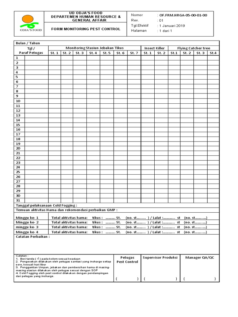 Form Monitoring Pengendalian Hama | PDF | Sains & Matematika