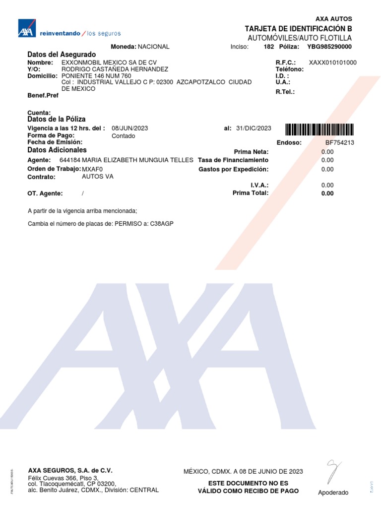 Documento de Seguro de Auto AXA | PDF