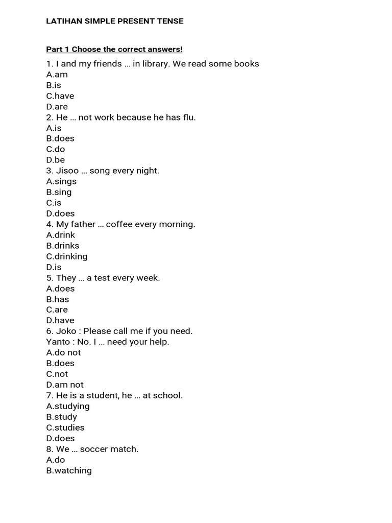 Latihan Simple Present Tense
