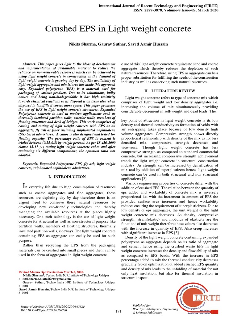 Sustainable Concrete with EPS | PDF | Concrete | Polystyrene
