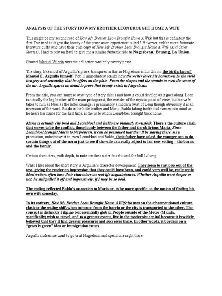 How my brother leon brought home a wife critique paper image