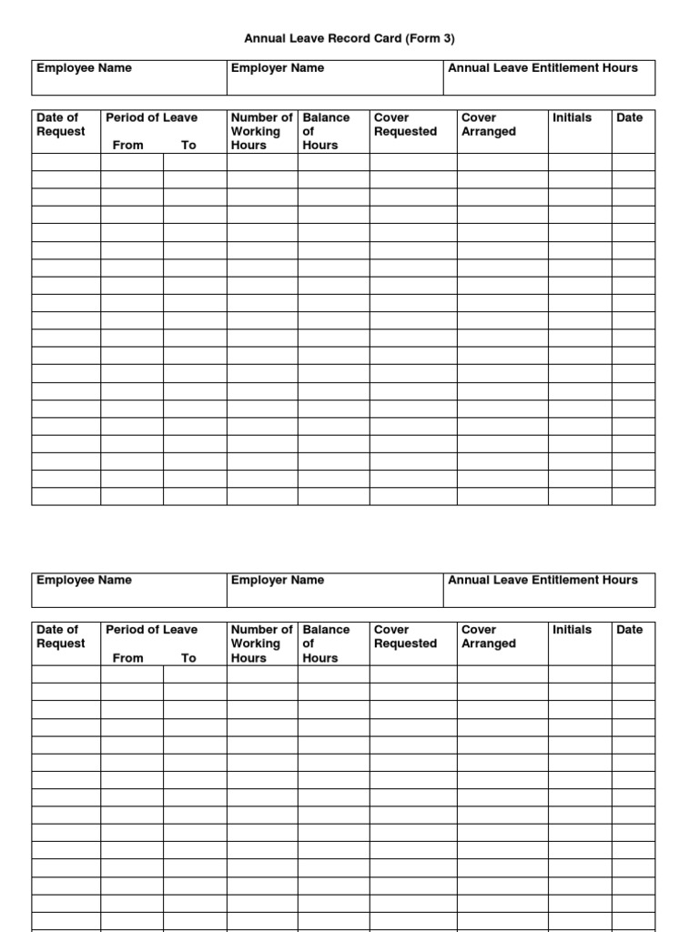 Form 3 Annual Leave Record PDF