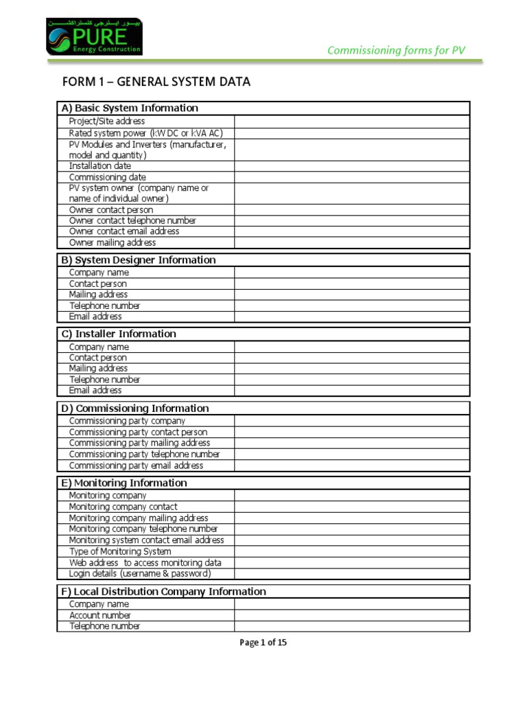 SOLAR PV PLANT Commissioning Forms For PV PDF Photovoltaics SOLAR PV PLANT Commissioning Forms For PV PDF Photovoltaics
