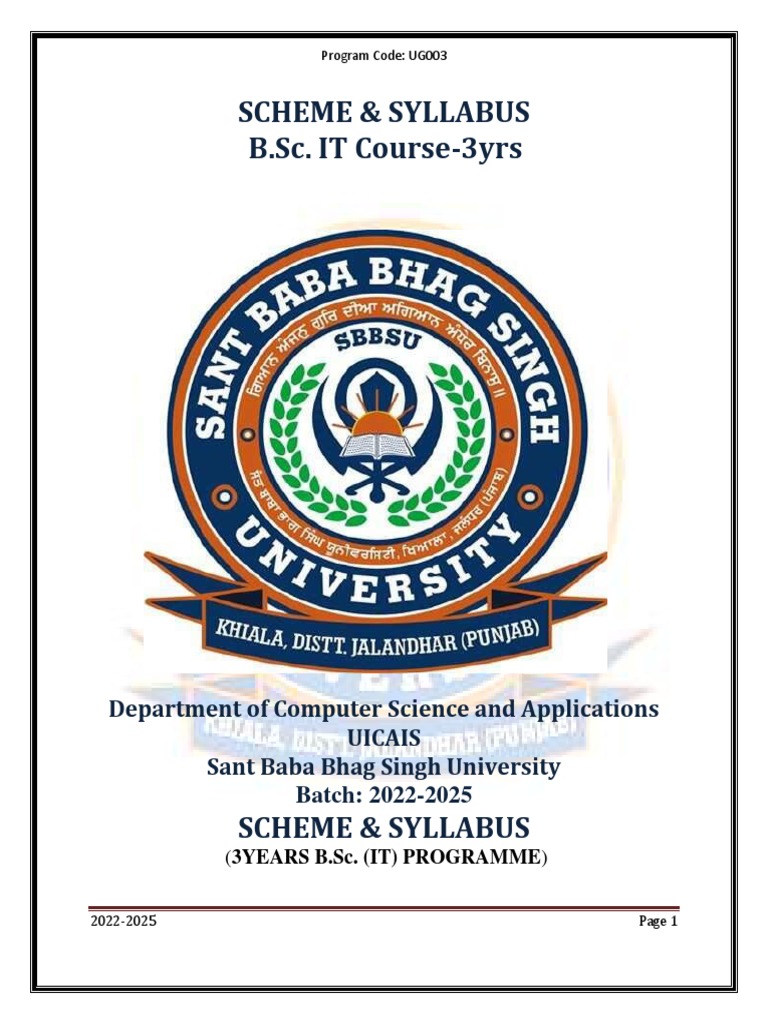 B.sc. (IT) 3 Years Syllabus 2022 | PDF | Integral | Computer Programming