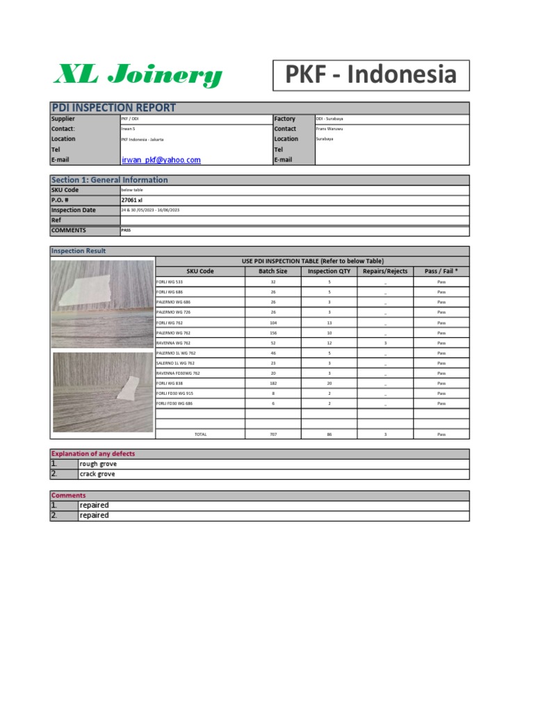 PDI Inspection Report for SKU 027061 | PDF