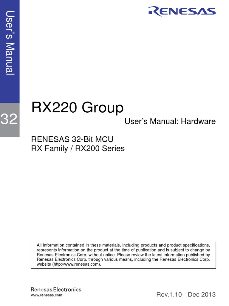RX220 Group User's Manual - Hardware | PDF | Cmos | Electronics