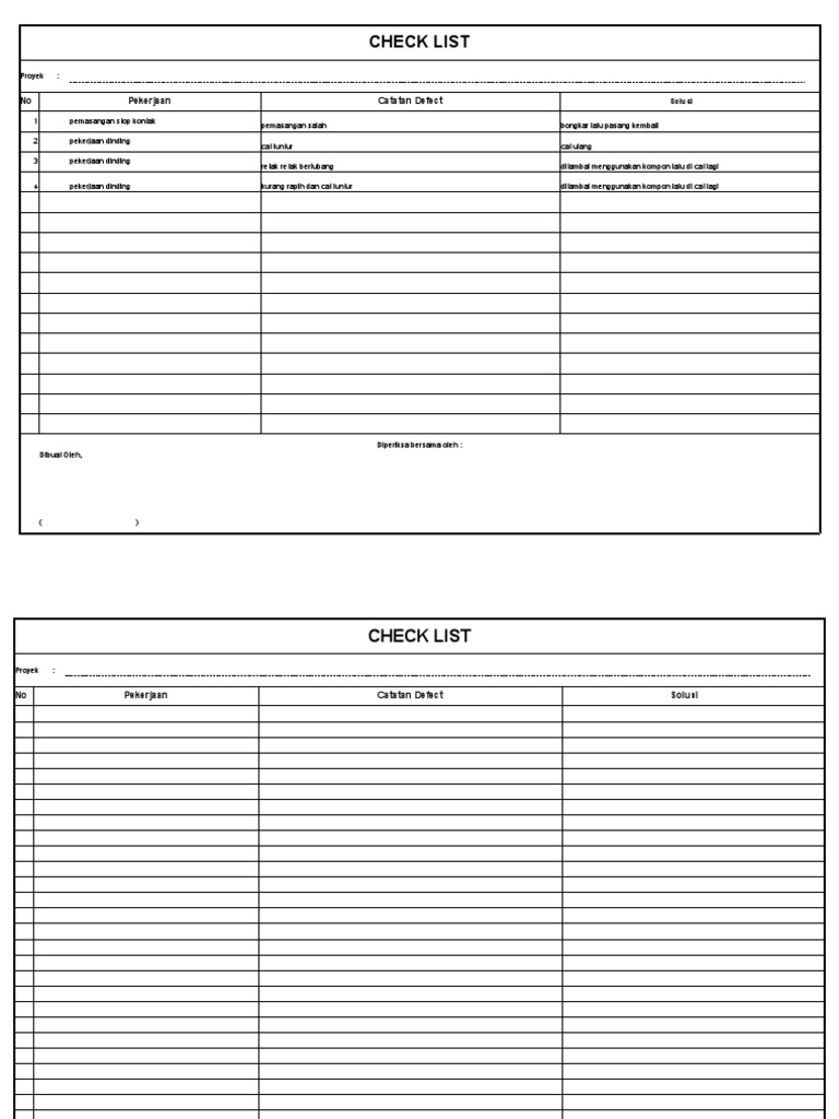 Checklist Defect | PDF
