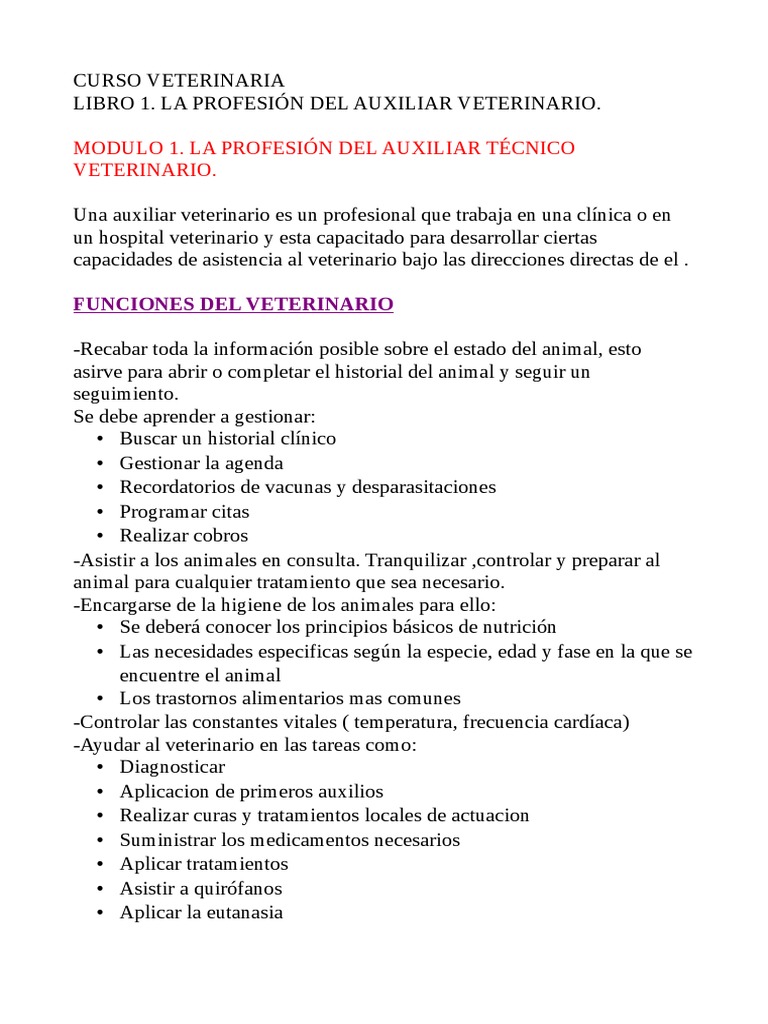 Funciones del Auxiliar Veterinario | PDF | Sistema reproductivo ...