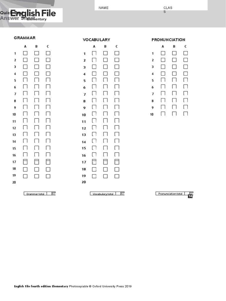 EF4e Elem Quick test Answer sheet-đã chuyển đổi | PDF