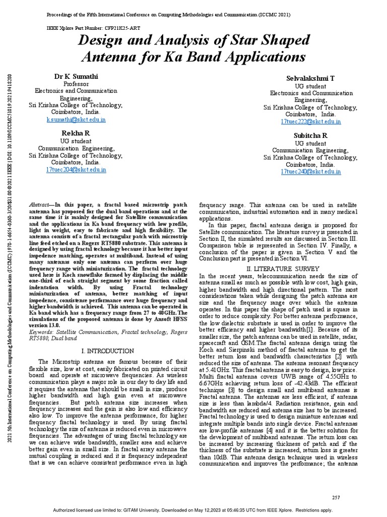 Design and Analysis of Star Shaped Antenna For Ka Band Applications ...